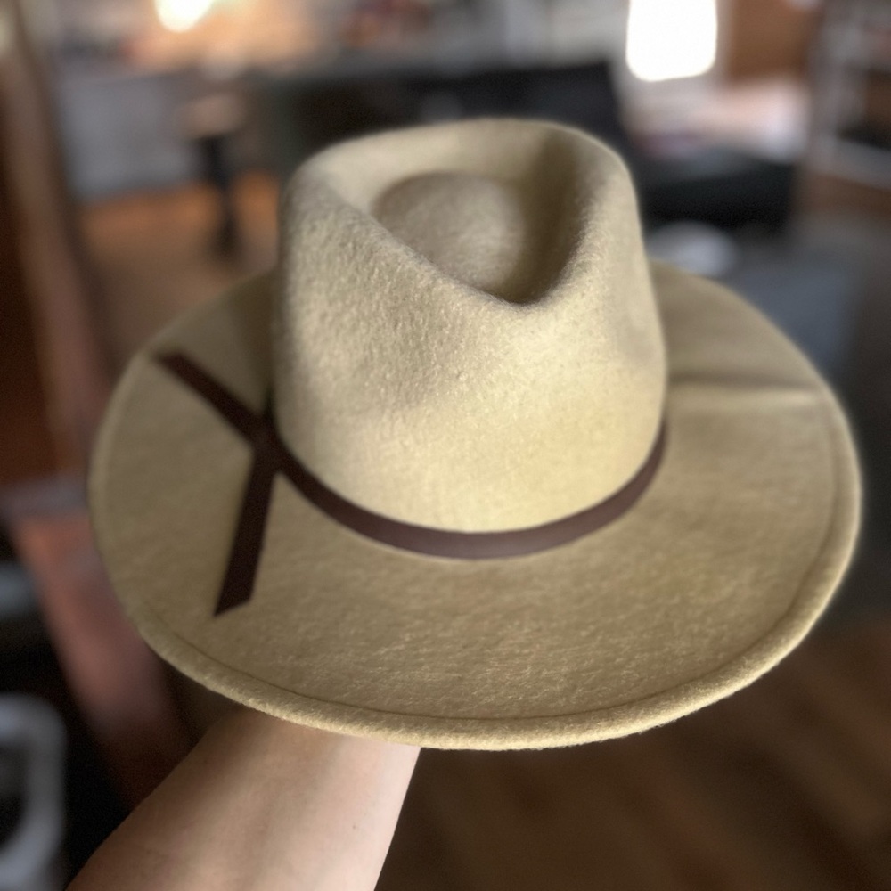 Wide-Brim Tan Fedora Hat